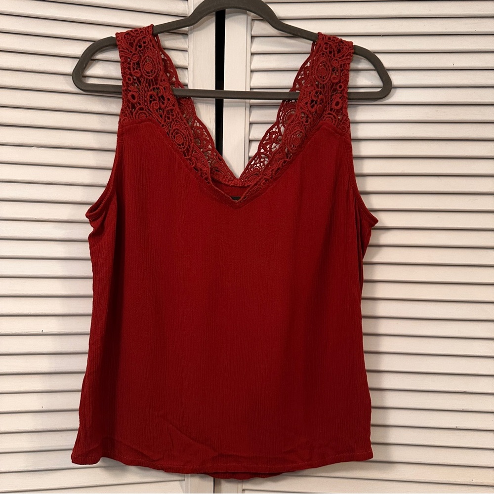 Shyanne red crochet Trim Tank Top